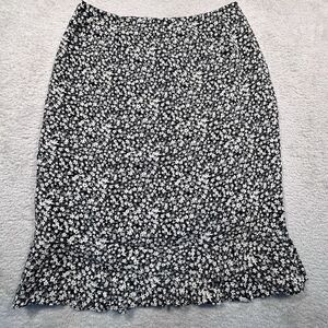 Vintage Jones Wear Floral Skirt Ruffle Hem Women's Size 10 Black & White Lined‎